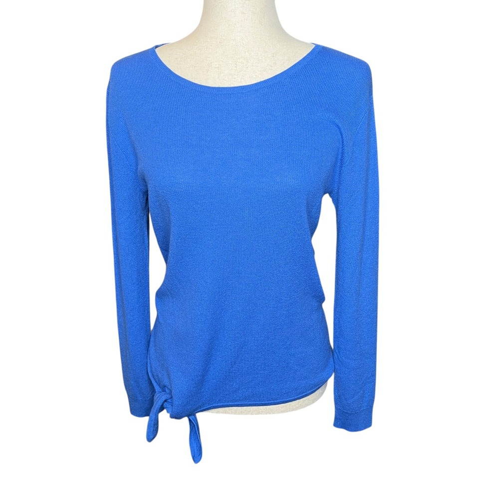 Neiman Marcus Cashmere Sweater Blue Tie Front Small Lightweight Classic Luxury